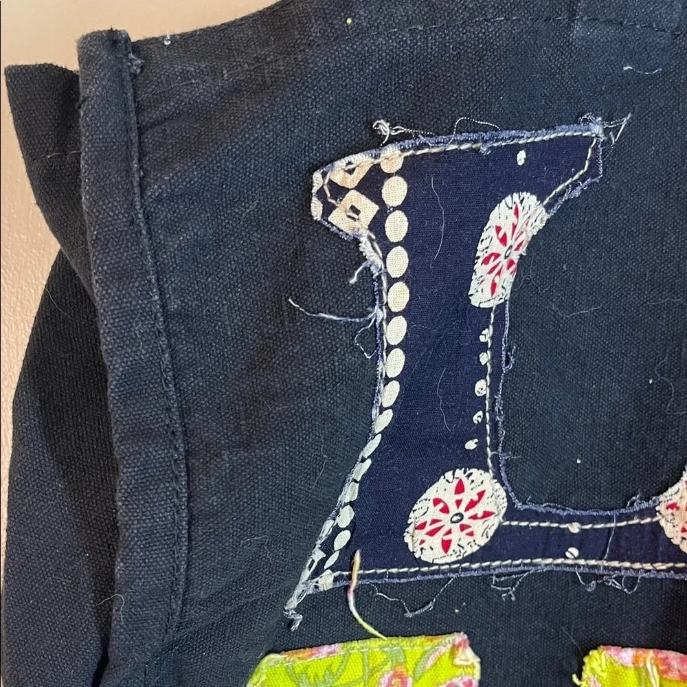 Dovetail Black LOVE Denim Tote Bag with sewn letters